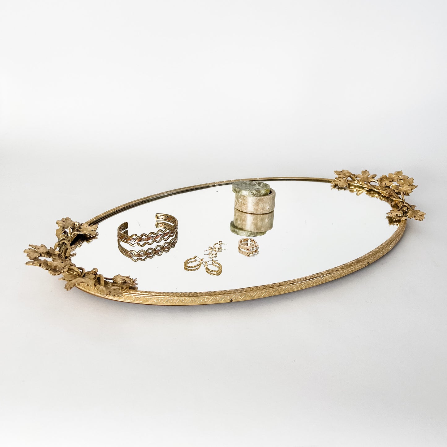 brass leaf mirror vanity tray