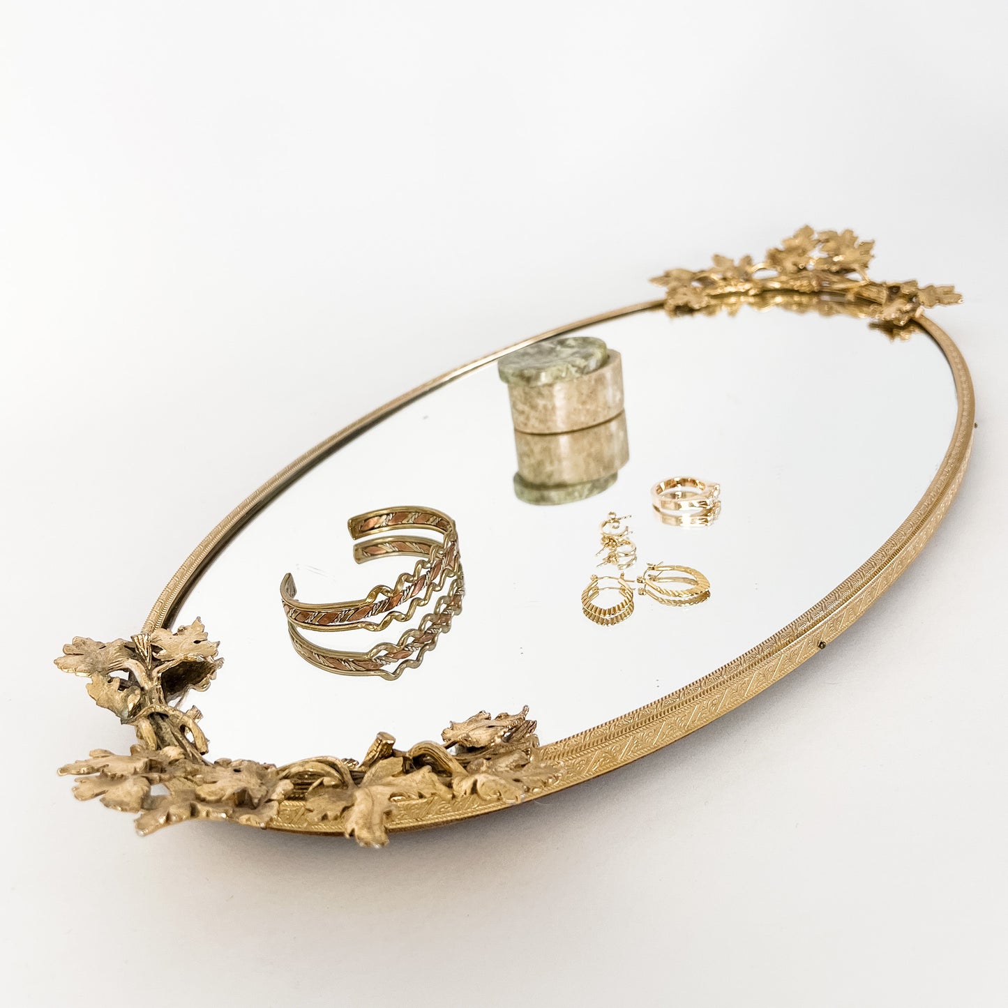 brass leaf mirror vanity tray