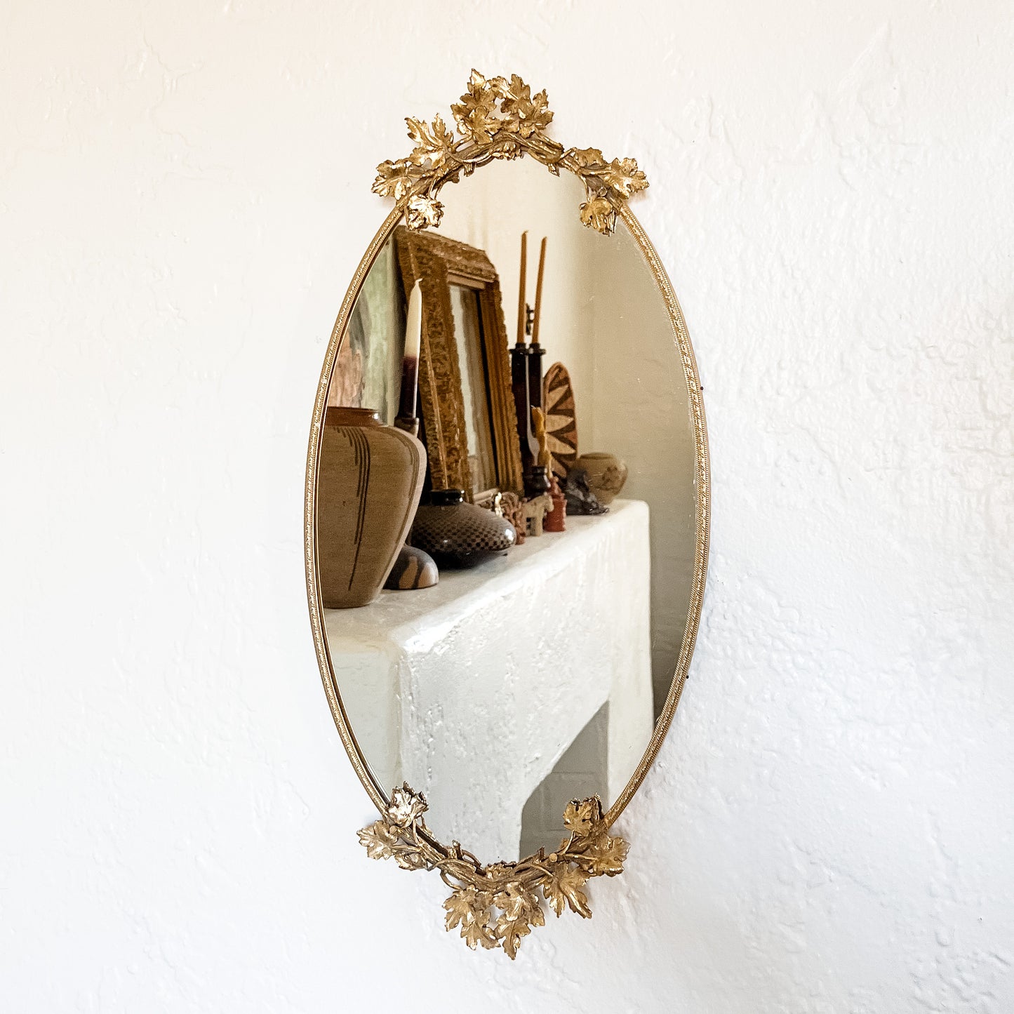 brass leaf mirror vanity tray