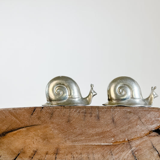 silver snail salt + pepper shakers