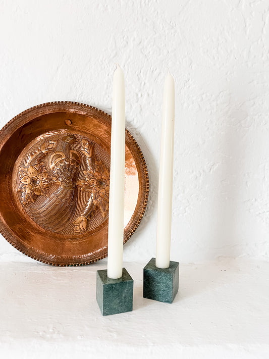 green marble cube candle holders