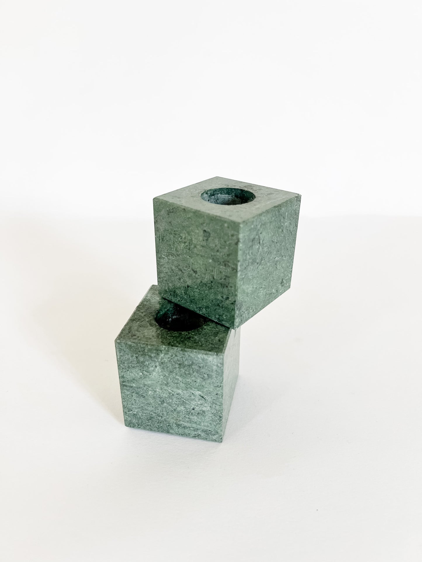 green marble cube candle holders