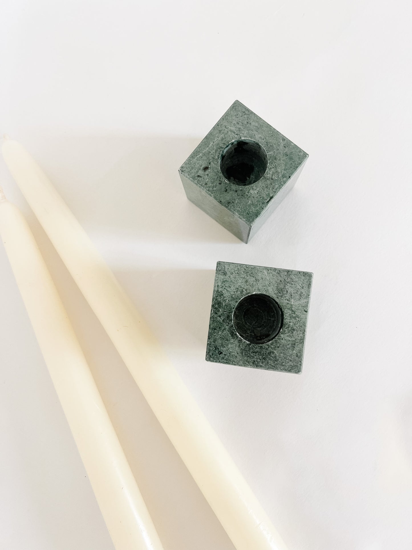 green marble cube candle holders