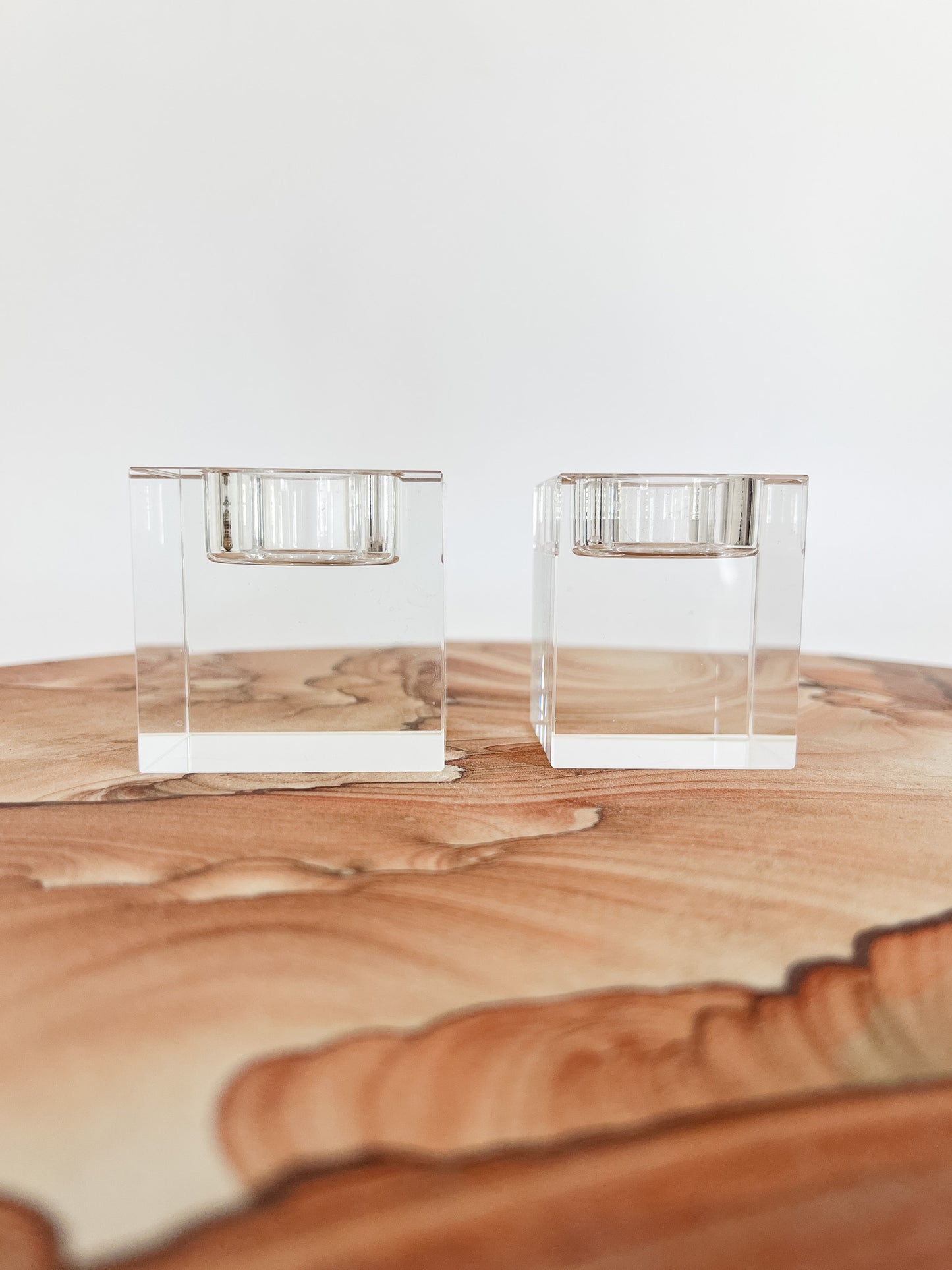 pair crystal cube tealight holders