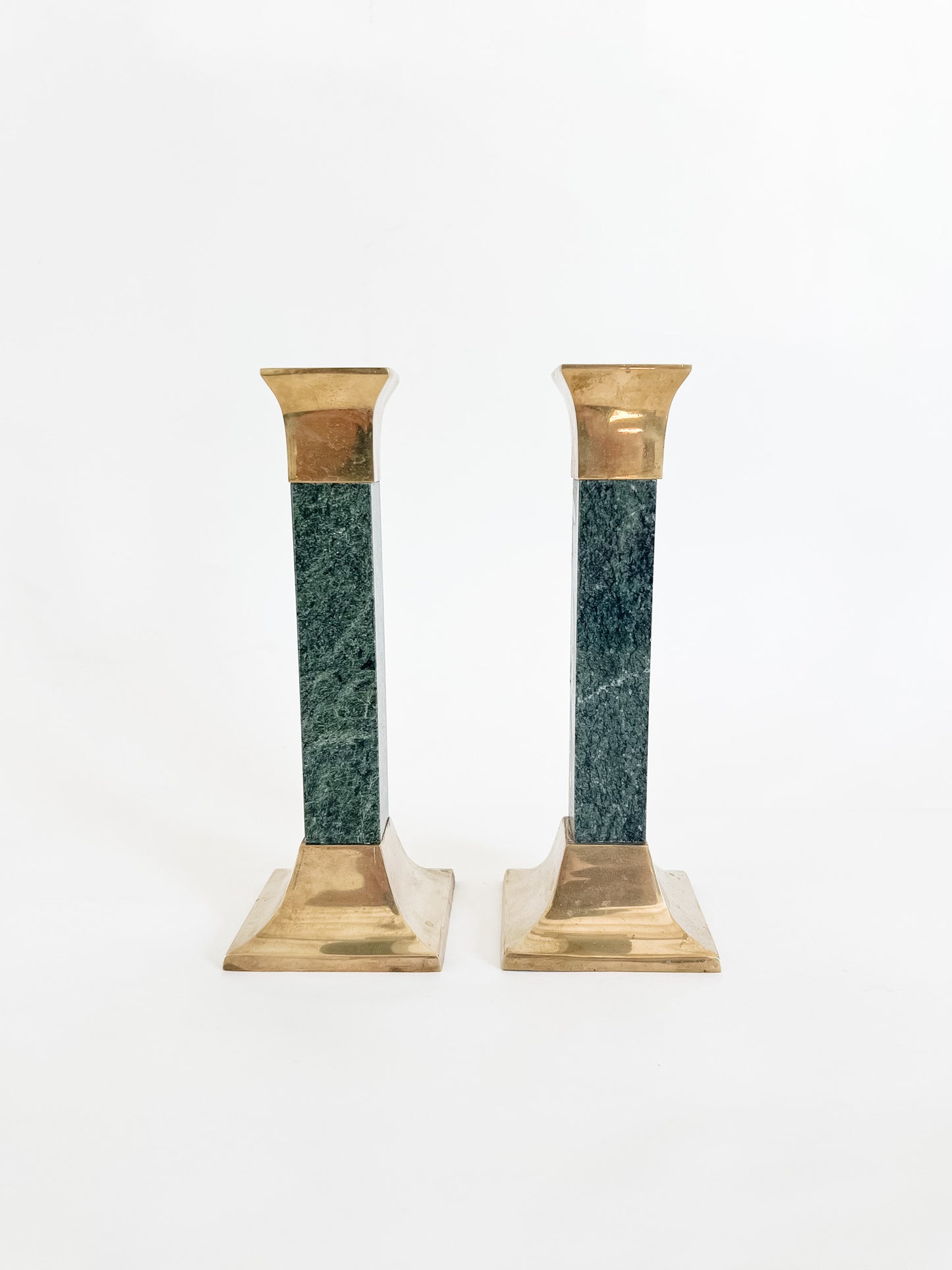 pair brass + marble candle holders