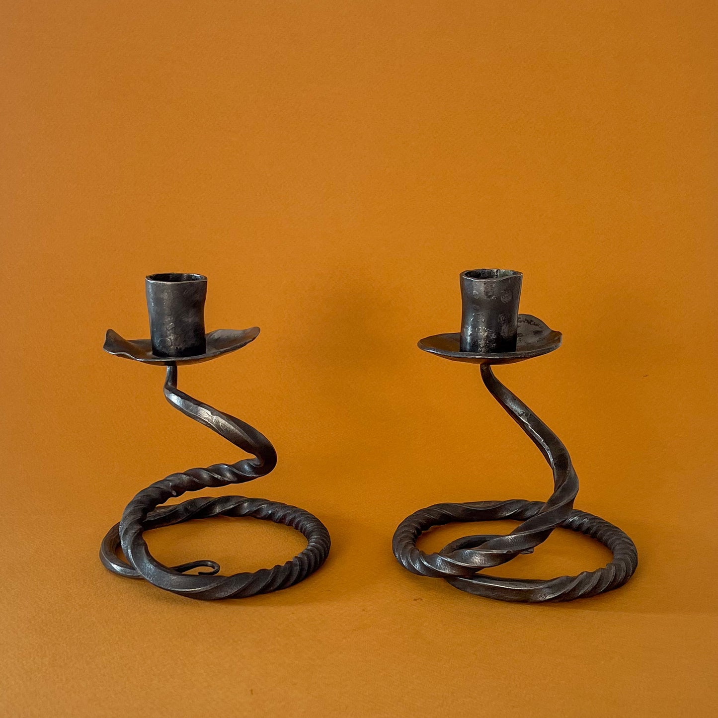 pair artisan made candle holders