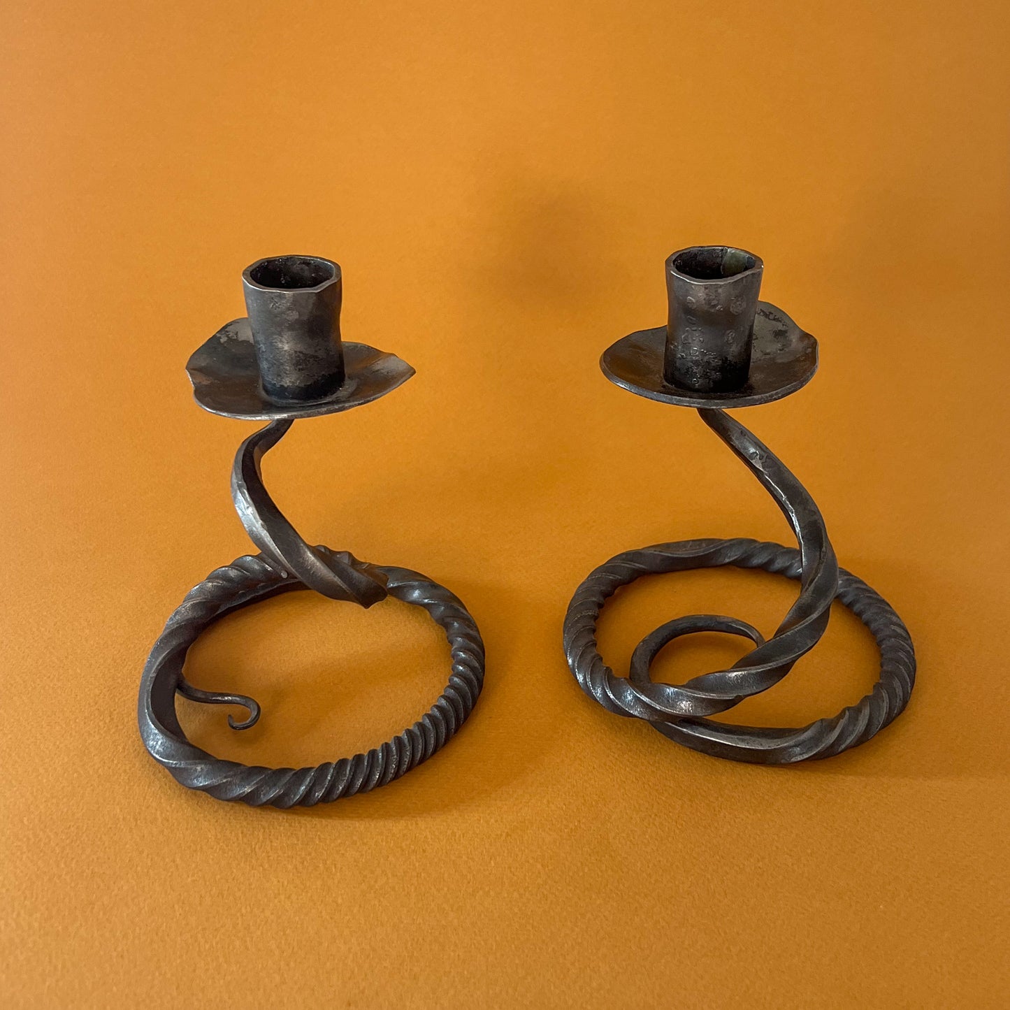 pair artisan made candle holders