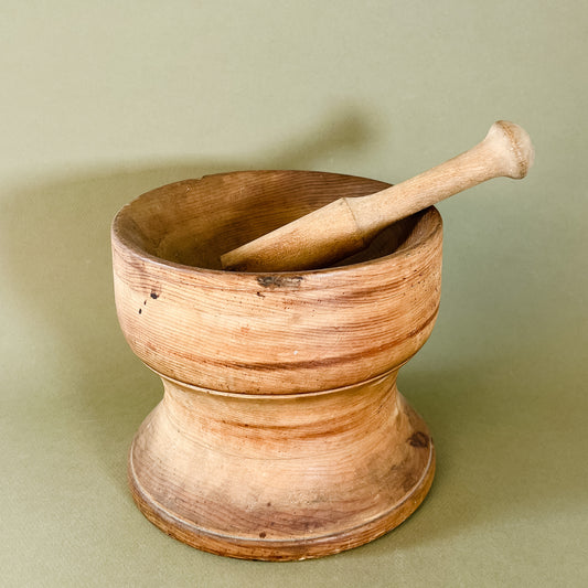 large wood pestle + mortar